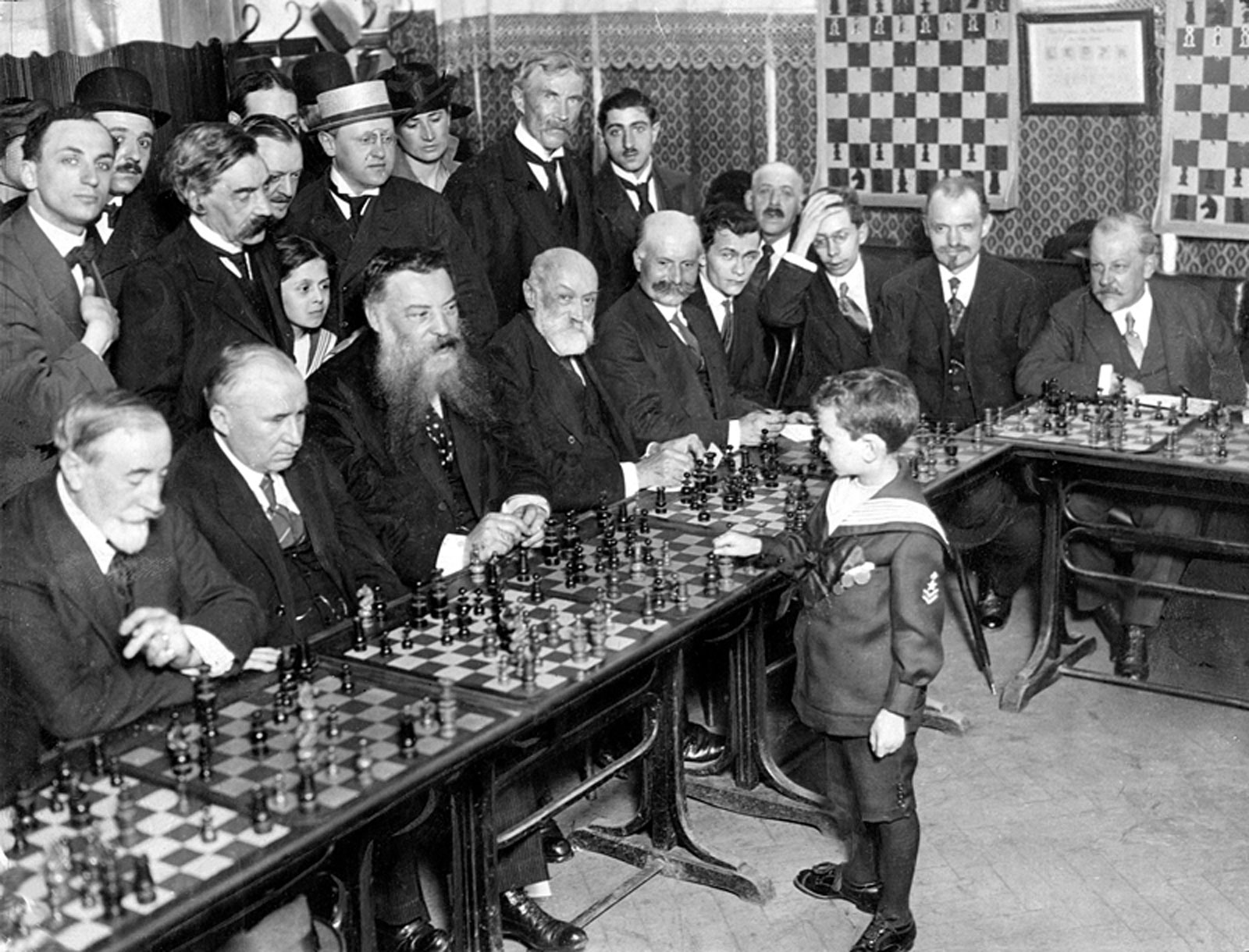 Reshevsky in 1920 (at age eight), giving a simultaneous chess exhibition in France